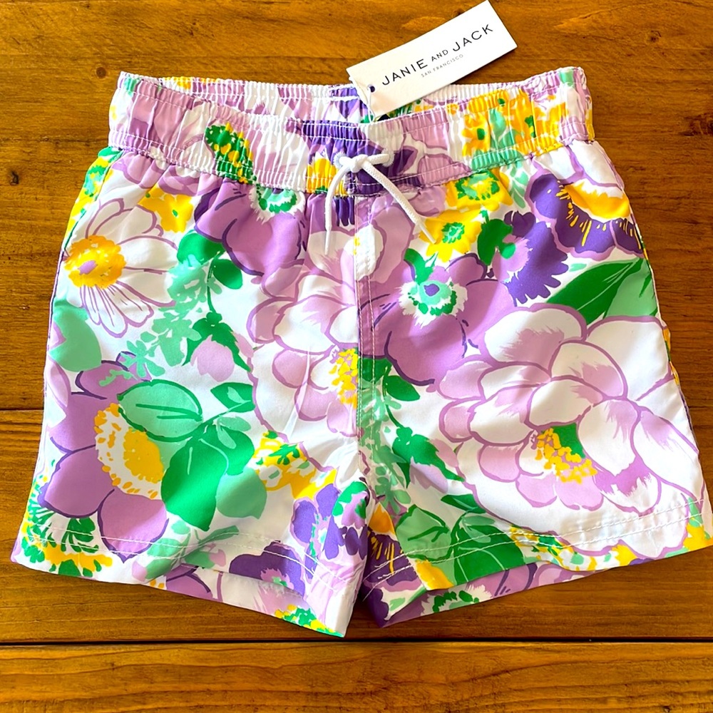 Janie and Jack Floral Swim Trunks • Size 4 • NWT
